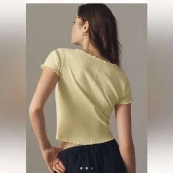 NWT PILCRO RUFFLE TRIM BABY TEE SHIRT TOP YELLOW MEDIUM M NEW - Picture 3 of 7